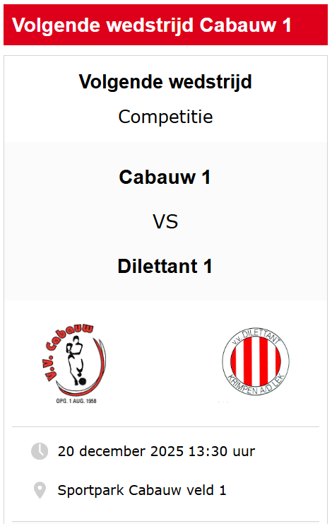 Let op! Cabauw 1 zaterdag om 13.30 uur